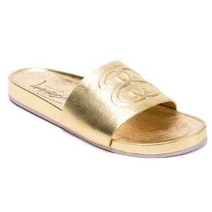 Stussy Solestruck SS Link Slide Sandals Gold 100% Leather